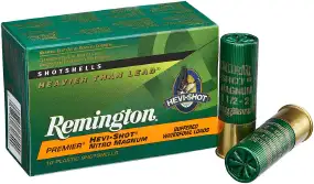 Патрон Remington Premier Hevi-Shot Nitro-Magnum кал.12/76 дріб № 2 (3,75 мм) наважка 42,6 грам/ 1 1/2 унції. Поч. швидкість 396 м/с.