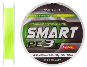 Шнур Favorite Smart PE 3x 150м (fl.yellow) #0.15/0.066 mm 2.5 lb/1.2 kg